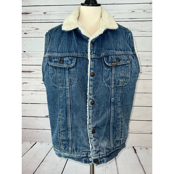 Roebucks Western Wear Sears Denim Vest‎ Sherpa Fur Lined 42 T 42T Tall Cowboy